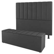 Kit Cabeceira e Baú Cama Box Solteiro Cora 90cm Suede Cinza Escuro - Desk Design