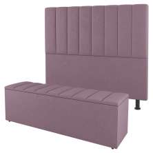 Kit Cabeceira e Baú Cama Box Solteiro Cora 90cm Suede Rosé - Desk Design