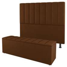 Kit Cabeceira e Baú Cama Box Solteiro Cora 90cm Suede Terracota - Desk Design