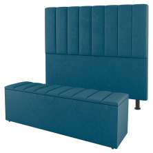 Kit Cabeceira e Baú Cama Box Solteiro Cora 90cm Suede Turquesa - Desk Design