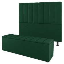 Kit Cabeceira e Baú Cama Box Solteiro Cora 90cm Suede Verde - Desk Design