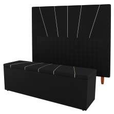 Kit Cabeceira e Baú Cama Box Solteiro Dallas 90cm Sintético Preto - Desk Design
