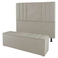 Kit Cabeceira e Baú Cama Box Solteiro Grace 90cm Sintético Bege - Desk Design