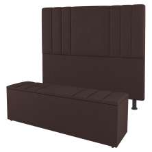 Kit Cabeceira e Baú Cama Box Solteiro Grace 90cm Sintético Marrom - Desk Design