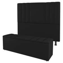 Kit Cabeceira e Baú Cama Box Solteiro Grace 90cm Sintético Preto - Desk Design