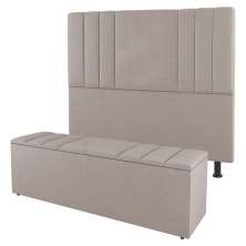 Kit Cabeceira e Baú Cama Box Solteiro Grace 90cm Suede Bege - Desk Design