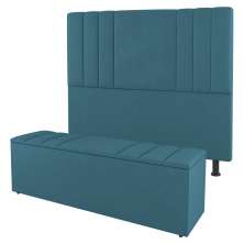 Kit Cabeceira e Baú Cama Box Solteiro Grace 90cm Suede Turquesa - Desk Design