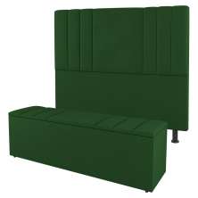 Kit Cabeceira e Baú Cama Box Solteiro Grace 90cm Suede Verde - Desk Design