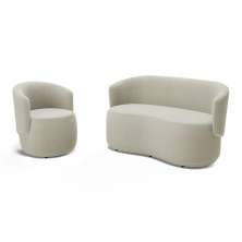 Kit Poltrona e Namoradeira Aisha Orgânica Bouclê Bege - Desk Design