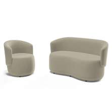 Kit Poltrona e Namoradeira Aisha Orgânica Suede Bege - Desk Design