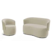 Kit Poltrona e Namoradeira Aisha Orgânica Suede Bege Claro - Desk Design