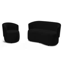 Kit Poltrona e Namoradeira Aisha Orgânica Suede Preto - Desk Design