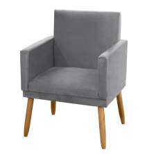Poltrona Decorativa Lauren Pés Palito Suede Cinza - Desk Design