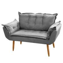 Poltrona Decorativa Namoradeira Francis 02 Lugares Suede Cinza - Desk Design