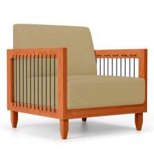 Poltrona Decorativa Varanda Samoa Madeira Maciça com Cordas Náutica Linho Dourado  - Desk Design