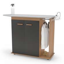 Tábua de Passar Roupa Top 02 Portas com Suporte Para Ferro e Cabideiro Freijó Grafite - Desk Design