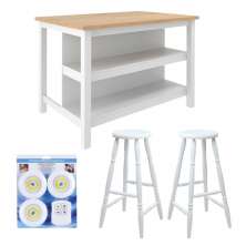 Bancada gourmet ilha Cozinha+ kit luz+2 Banq. Ditália CD1019 cor:branco