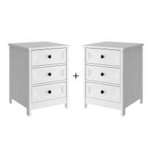 Mesa de Cabeceira Ditália 2 Unidades 3 Gavetas DM-111 Branco