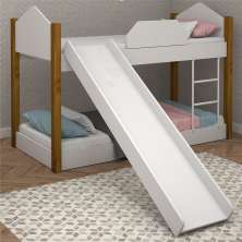 Beliche Infantil Soft Branco e Mel com Colchões e Escorregador