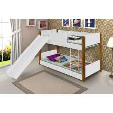 Beliche Mini Cama Branca e Mel com Escorregador e Colchões