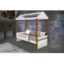 Cama Casa Sara Branca Com Cordão De Luzes Led Com Colchão