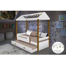 Cama Casa Sara Branca Com Cordão De Luzes Led E Cama Auxiliar