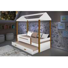 Cama Casa Sara Branca com Cama Auxiliar com 2 colchões