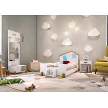 Cama Infantil Belíssima Branca e Azul com 2 Luminárias e Colchão Divaloto