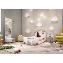 Cama Infantil Belíssima Branca e Preta com 2 Luminárias e Colchão Divaloto