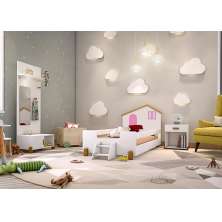 Cama Infantil Belíssima Branca e Rosa com 2 Luminárias e Colchão Divaloto