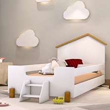 Cama Infantil Marques Branco/Natural com Colchão