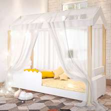 Cama Jéssica Solteiro Branco Voal Branco com Colchão e LED