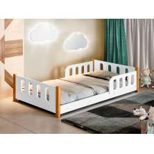 Cama Montessoriana Infantil Com Grade De Proteção Camila Branco Com 2 Luminárias - Divaloto