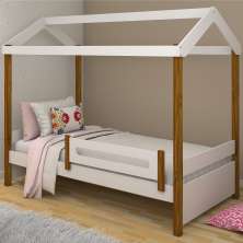 Cama Montessoriana Isa Solteiro Branco e Mel com Colchão