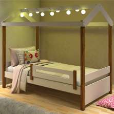 Cama Montessoriana LED Isa Branco e Mel com Colchão