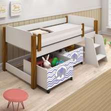 Cama Naty Branco/Mel Com 2 Nichos Adesivadas Lilas E Escadinha