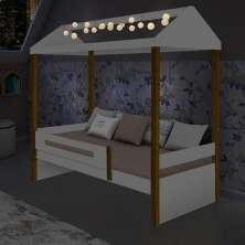 Cama Solteiro Sara Branco Com Led E Colchão