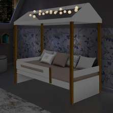 Cama Solteiro Sara Branco Com Led E Colchão