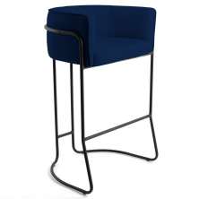 Banqueta Decorativa Base Aço Preto Betina B-304 Veludo Azul Marinho - Domi