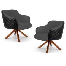 Kit 02 Poltronas Decorativas Jade Base Giromad C-416 Corano Tressê Linho Cinza Escuro - Domi