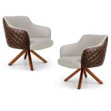 Kit 02 Poltronas Decorativas Jade Base Giromad Corano B-10 Tressê Linho Bege - Domi