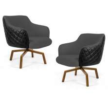 Kit 02 Poltronas Decorativas Jade Base Ka Giratória C-416 Corano Tressê Linho Cinza Escuro - Domi