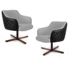 Kit 02 Poltronas Decorativas Jade Base Xis Giratória C-315 Corano Tressê Linho Cinza Claro - Domi