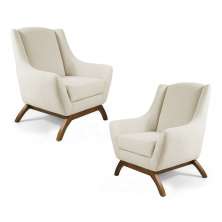 Kit 02 Poltronas Decorativas Juliet Base de Madeira B-309 Veludo Bege - Domi