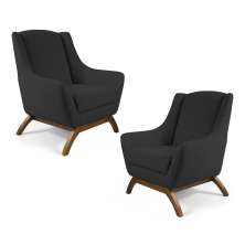 Kit 02 Poltronas Decorativas Juliet Base de Madeira C-465 Linho Chumbo - Domi
