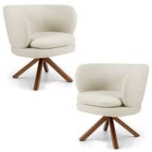 Kit 02 Poltronas Decorativas Melissa Base Giromad Giratória B-309 Veludo Bege - Domi