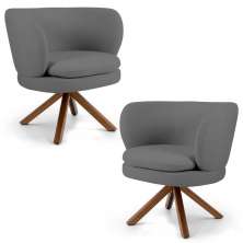 Kit 02 Poltronas Decorativas Melissa Base Giromad Giratória B-317 Veludo Cinza - Domi