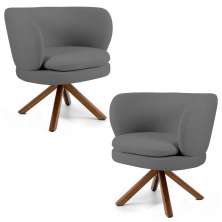 Kit 02 Poltronas Decorativas Melissa Base Giromad Giratória C-416 Linho Cinza Escuro - Domi