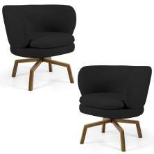 Kit 02 Poltronas Decorativas Melissa Base Ka Giratória Castanho B-300 Veludo Preto - Domi