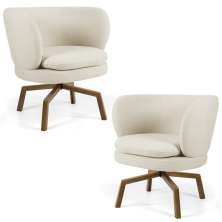 Kit 02 Poltronas Decorativas Melissa Base Ka Giratória Castanho B-309 Veludo Bege - Domi